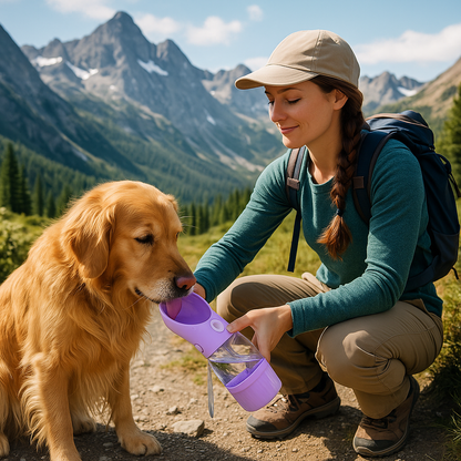 Portable Hunde Trinkflasche mit Futterbehälter | 250 ml Wasser + 180 ml Futter | Outdoor Flasche für Hunde & Katzen