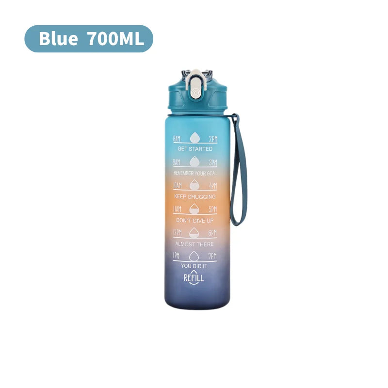 Gradient Sport-Trinkflasche 1L mit Strohhalm & Zeitmarkierung – Farbverlauf Design