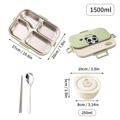 Edelstahl Lunchbox 4-Fächer mit Besteck – Auslaufsicher für Kinder & Schule