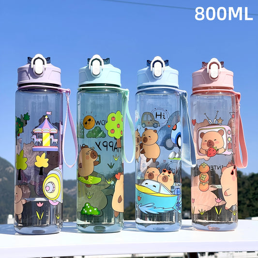 Kinder Trinkflasche 800ml mit Strohhalm – Auslaufsicher & BPA-frei | Cartoon Design