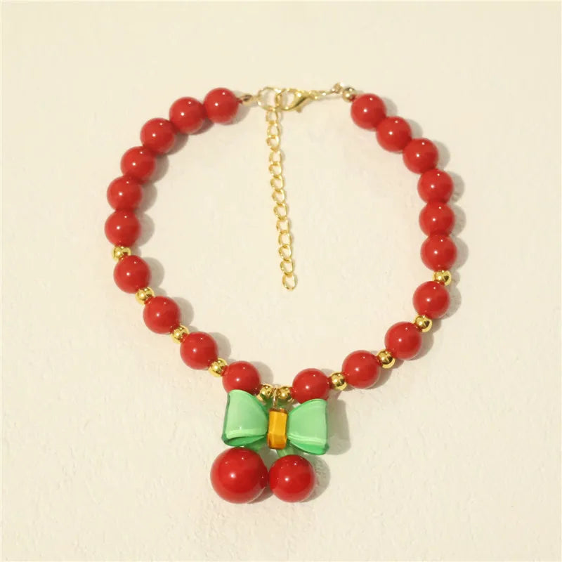 Perlen-Halsband für Haustiere – Handgefertigt, Kirsch-Design für Hunde & Katzen