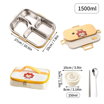 Edelstahl Lunchbox 4-Fächer mit Besteck – Auslaufsicher für Kinder & Schule