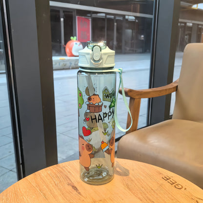 Kinder Trinkflasche 800ml mit Strohhalm – Auslaufsicher & BPA-frei | Cartoon Design