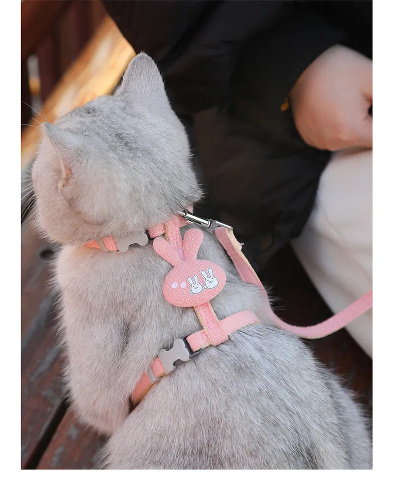 Verstellbares Katzengeschirr mit Leine – Cartoon-Design für Kätzchen & Welpen