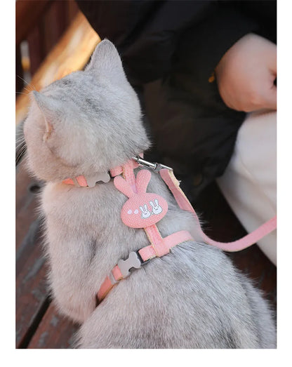 Verstellbares Katzengeschirr mit Leine – Cartoon-Design für Kätzchen & Welpen