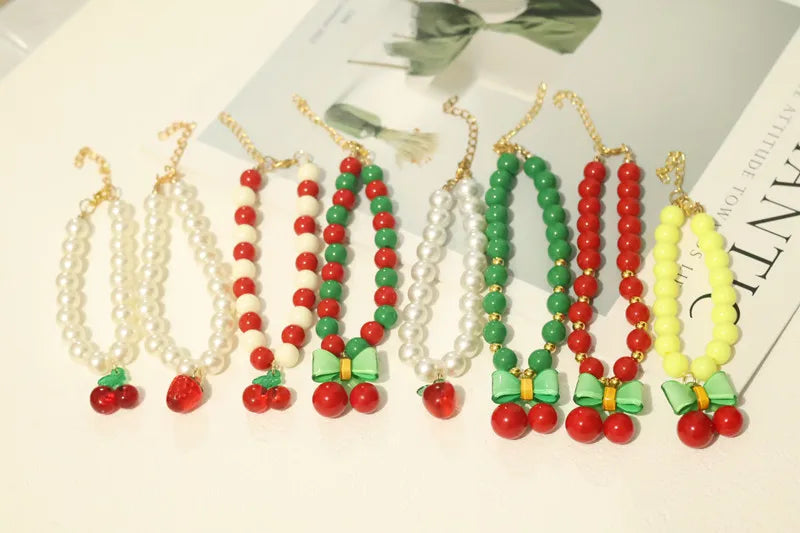 Perlen-Halsband für Haustiere – Handgefertigt, Kirsch-Design für Hunde & Katzen