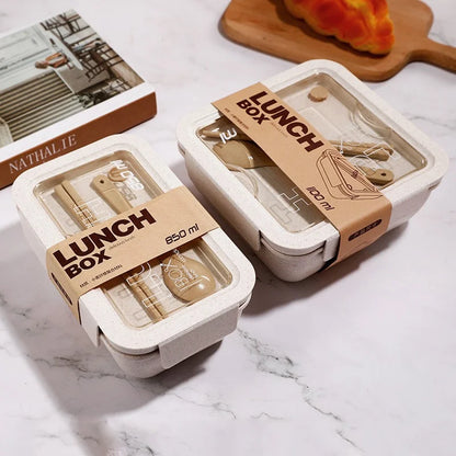 Lunchbox 1100ml Weizenstroh - Bento Box mit Löffel & Stäbchen