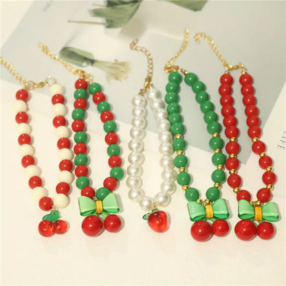 Perlen-Halsband für Haustiere – Handgefertigt, Kirsch-Design für Hunde & Katzen