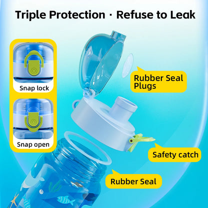 Trinkflasche Kinder 550ml - Auslaufsicher mit Trageriemen & Cartoon Design