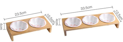 Keramik Futterstation für Katzen & Hunde – 3 Näpfe mit Bambusständer | Pets & Home