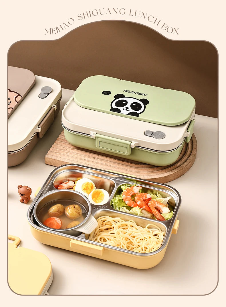 Edelstahl Lunchbox 4-Fächer mit Besteck – Auslaufsicher für Kinder & Schule