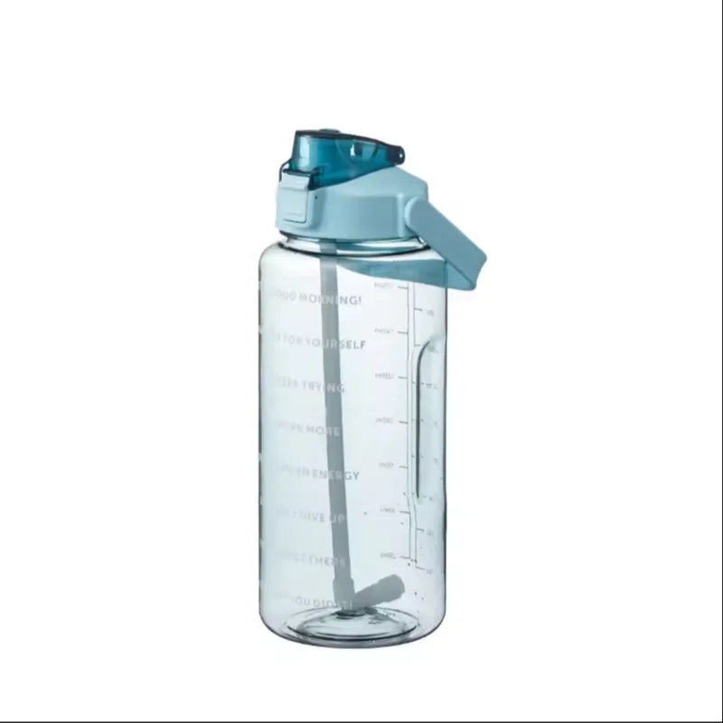 2 Liter Trinkflasche mit Zeitmarkierung & Strohhalm - Motivations-Wasserflasche für Sport & Fitness