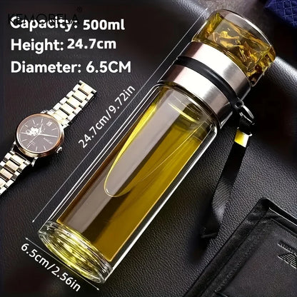 Teeflasche Glas 450ml - Doppelwandig Isoliert mit Tee-Sieb für Unterwegs