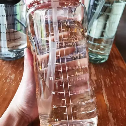 2 Liter Trinkflasche mit Zeitmarkierung & Strohhalm - Motivations-Wasserflasche für Sport & Fitness