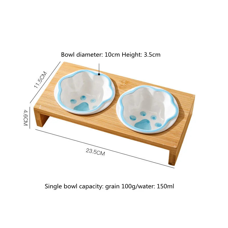 Keramik Futterstation für Katzen & Hunde – 3 Näpfe mit Bambusständer | Pets & Home
