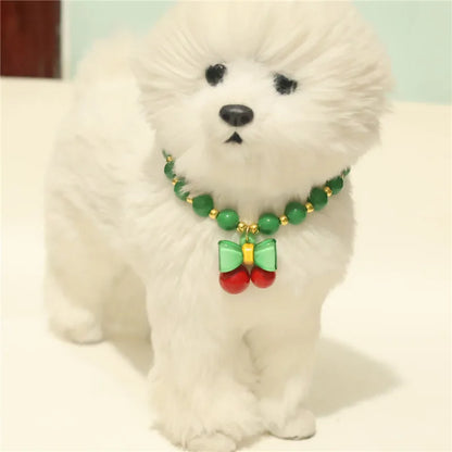 Perlen-Halsband für Haustiere – Handgefertigt, Kirsch-Design für Hunde & Katzen