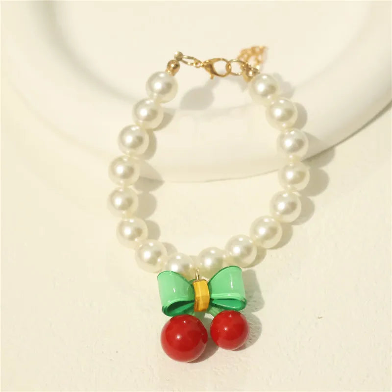 Perlen-Halsband für Haustiere – Handgefertigt, Kirsch-Design für Hunde & Katzen