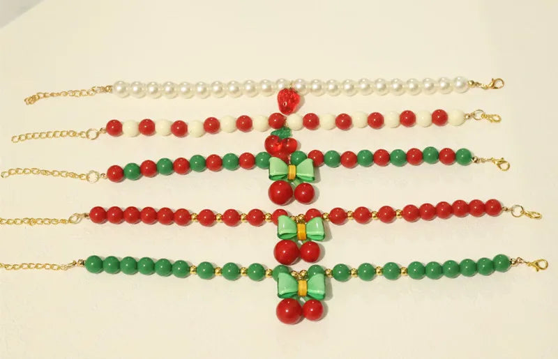 Perlen-Halsband für Haustiere – Handgefertigt, Kirsch-Design für Hunde & Katzen