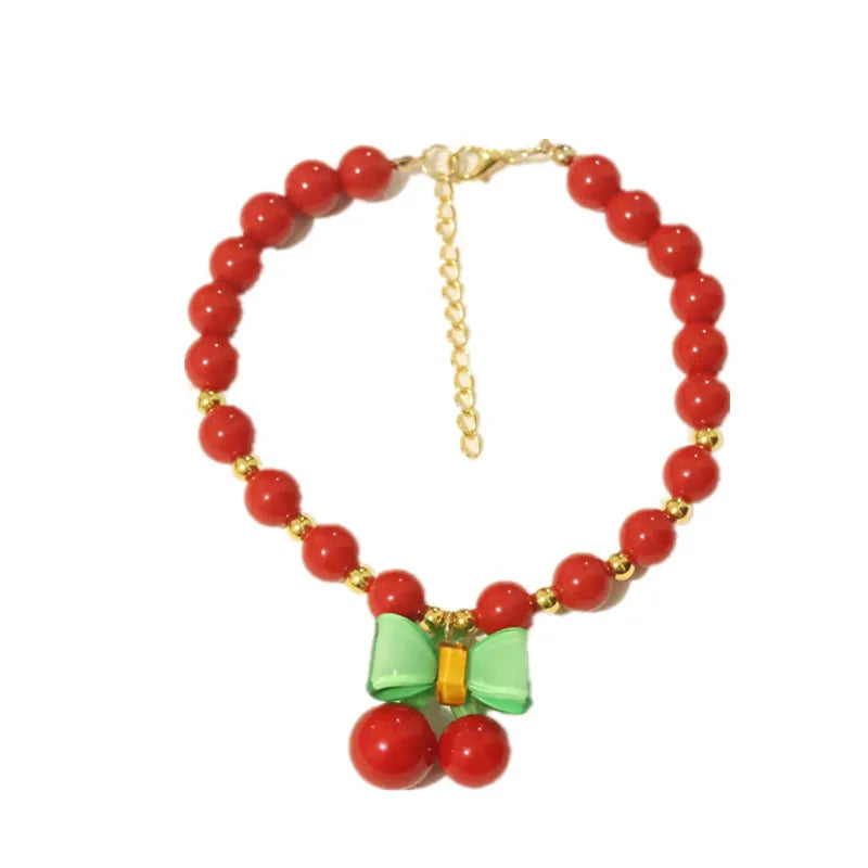 Perlen-Halsband für Haustiere – Handgefertigt, Kirsch-Design für Hunde & Katzen