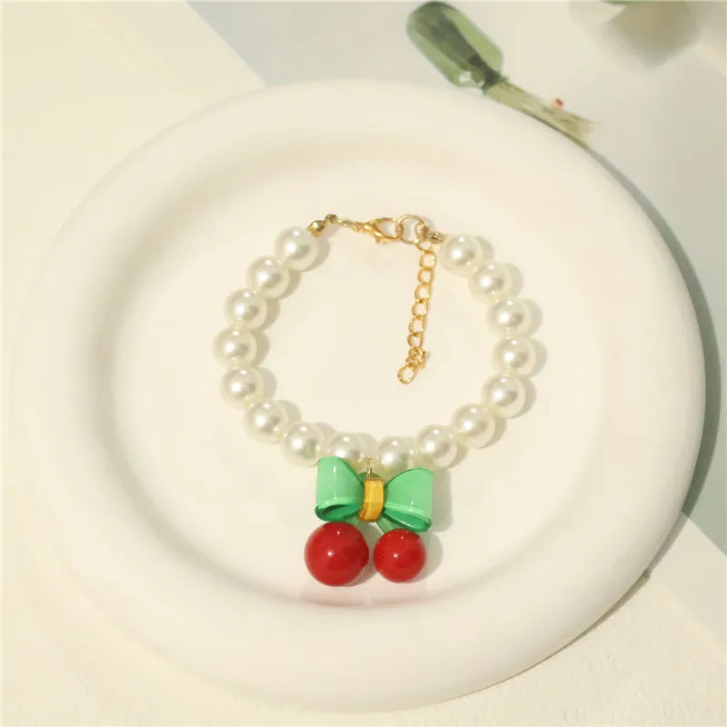 Perlen-Halsband für Haustiere – Handgefertigt, Kirsch-Design für Hunde & Katzen