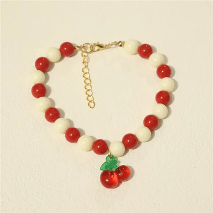 Perlen-Halsband für Haustiere – Handgefertigt, Kirsch-Design für Hunde & Katzen