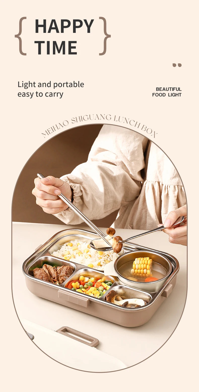 Edelstahl Lunchbox 4-Fächer mit Besteck – Auslaufsicher für Kinder & Schule