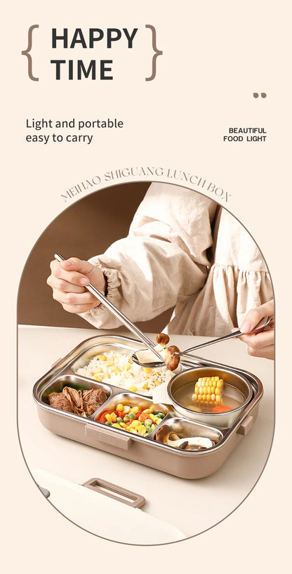 Edelstahl Lunchbox 4-Fächer mit Besteck – Auslaufsicher für Kinder & Schule