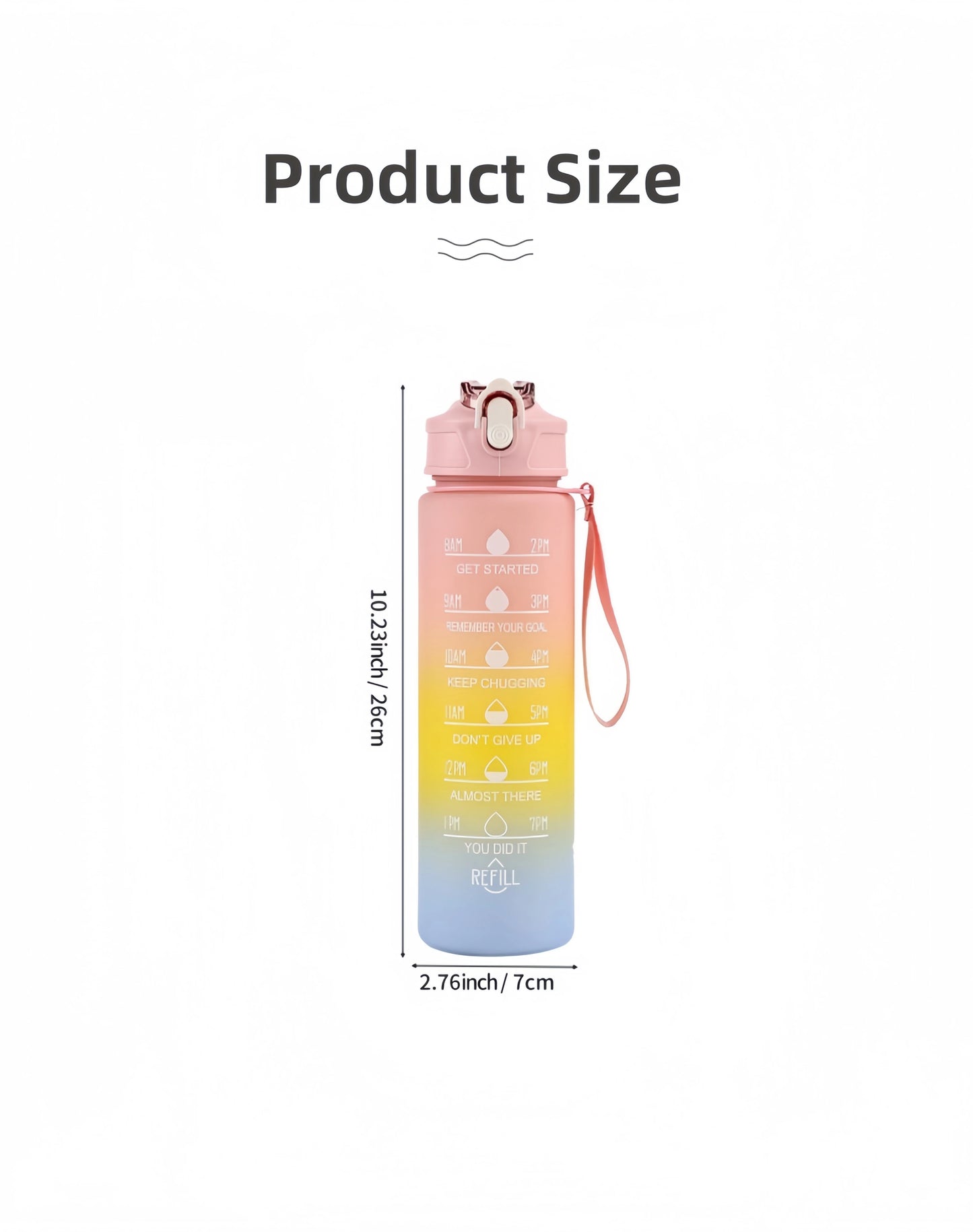 Gradient Sport-Trinkflasche 1L mit Strohhalm & Zeitmarkierung – Farbverlauf Design