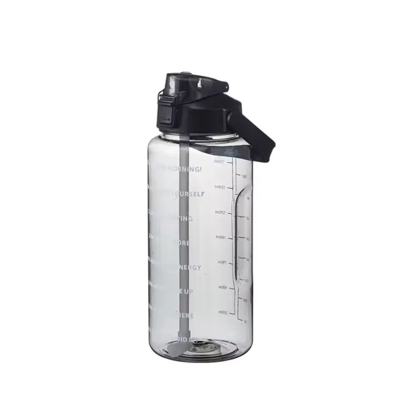 2 Liter Trinkflasche mit Zeitmarkierung & Strohhalm - Motivations-Wasserflasche für Sport & Fitness