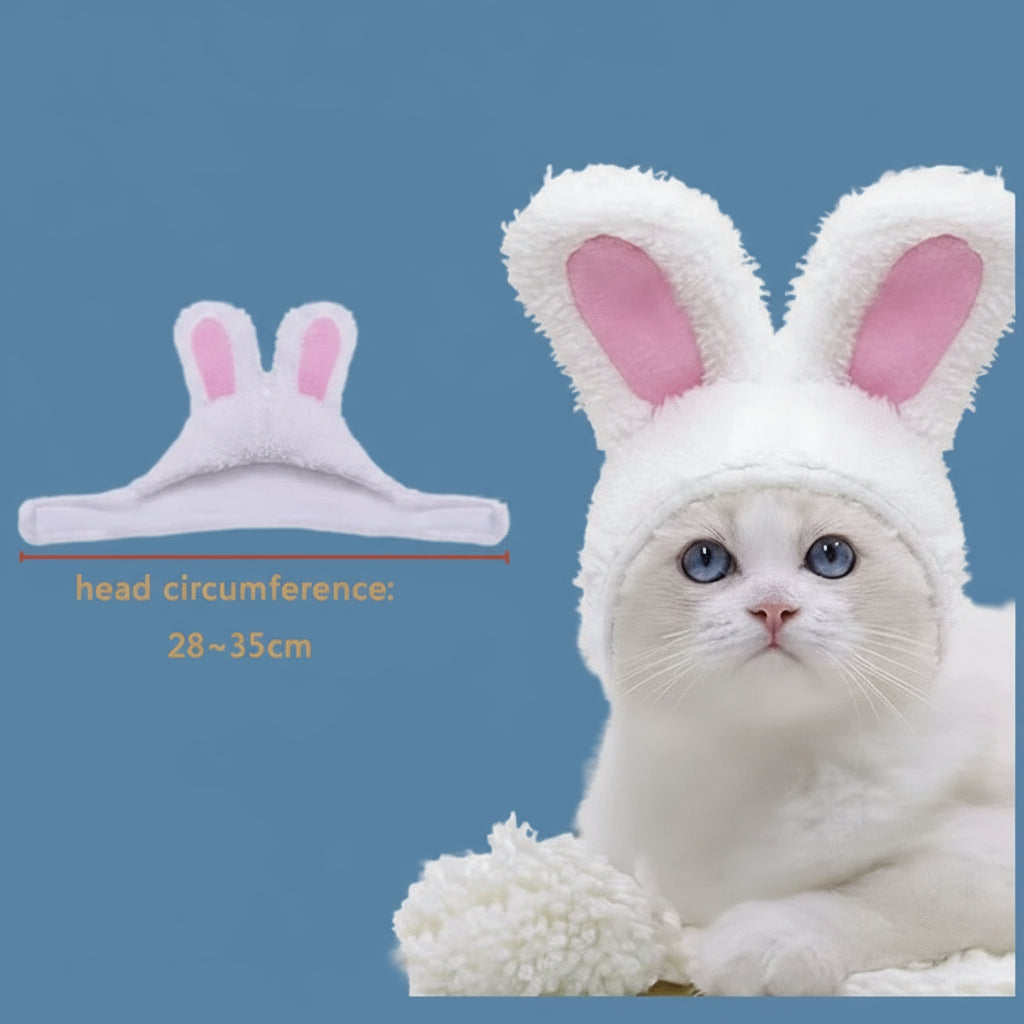 Katzen & kleine Hunde – Plüsch-Hasenohren Mütze, verstellbar