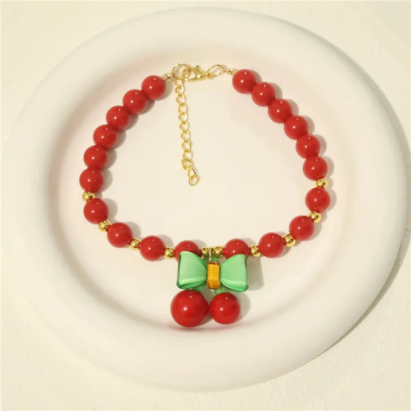 Perlen-Halsband für Haustiere – Handgefertigt, Kirsch-Design für Hunde & Katzen