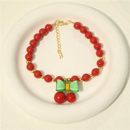 Perlen-Halsband für Haustiere – Handgefertigt, Kirsch-Design für Hunde & Katzen