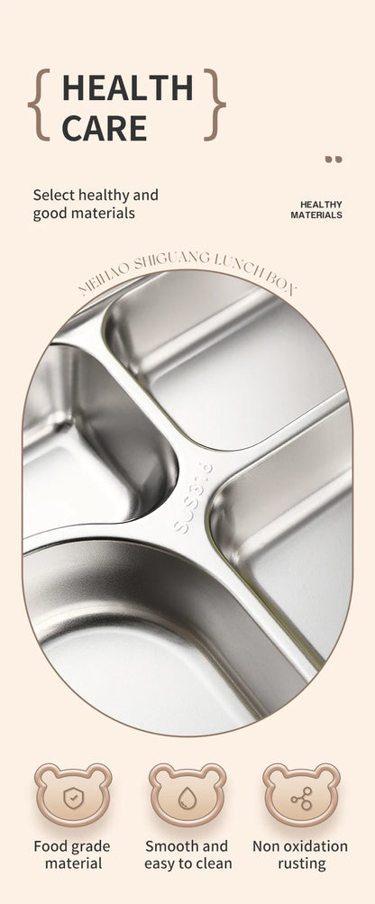 Edelstahl Lunchbox 4-Fächer mit Besteck – Auslaufsicher für Kinder & Schule