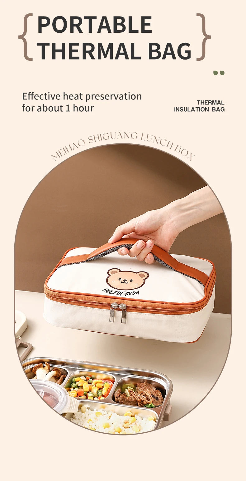 Edelstahl Lunchbox 4-Fächer mit Besteck – Auslaufsicher für Kinder & Schule