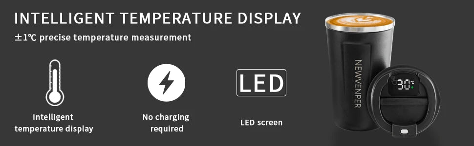 Edelstahl Thermobecher 510ml mit LED Temperaturanzeige – Auslaufsicher to go