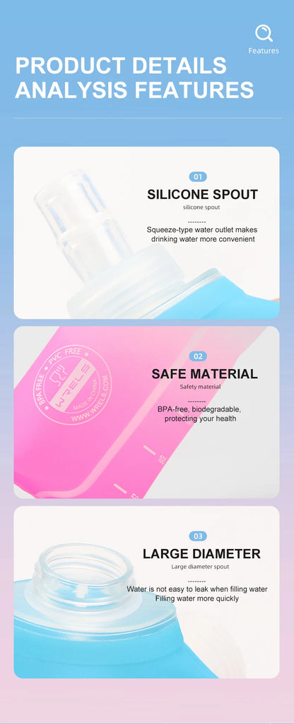 Sport TPU Faltflasche 250ml/500ml - Ultraleicht für Laufen, Marathon & Outdoor - 8 Farben