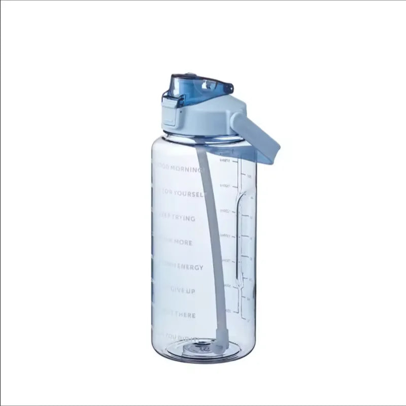 2 Liter Trinkflasche mit Zeitmarkierung & Strohhalm - Motivations-Wasserflasche für Sport & Fitness
