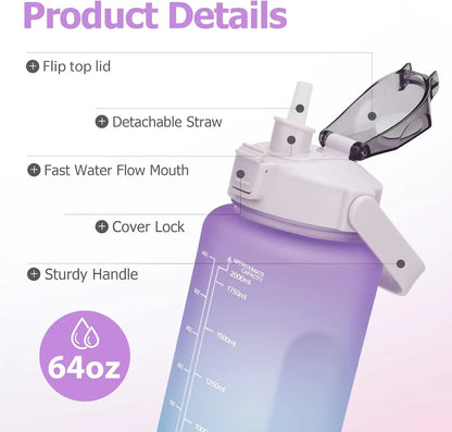 2L Sport-Trinkflasche mit Zeitmarkierung – XXL Wasserflasche für Fitness & Outdoor