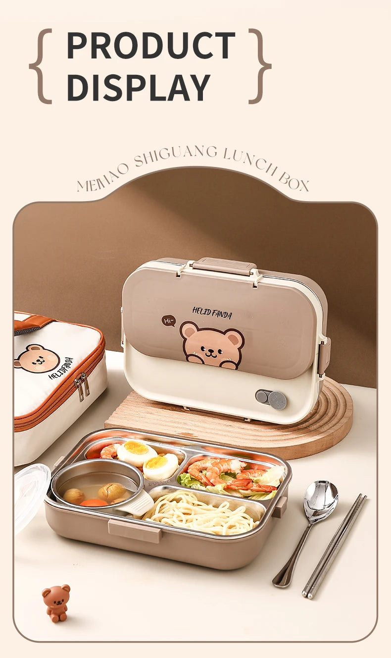 Edelstahl Lunchbox 4-Fächer mit Besteck – Auslaufsicher für Kinder & Schule