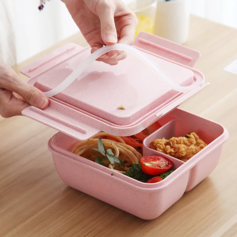 Lunchbox 1100ml Weizenstroh - Bento Box mit Löffel & Stäbchen