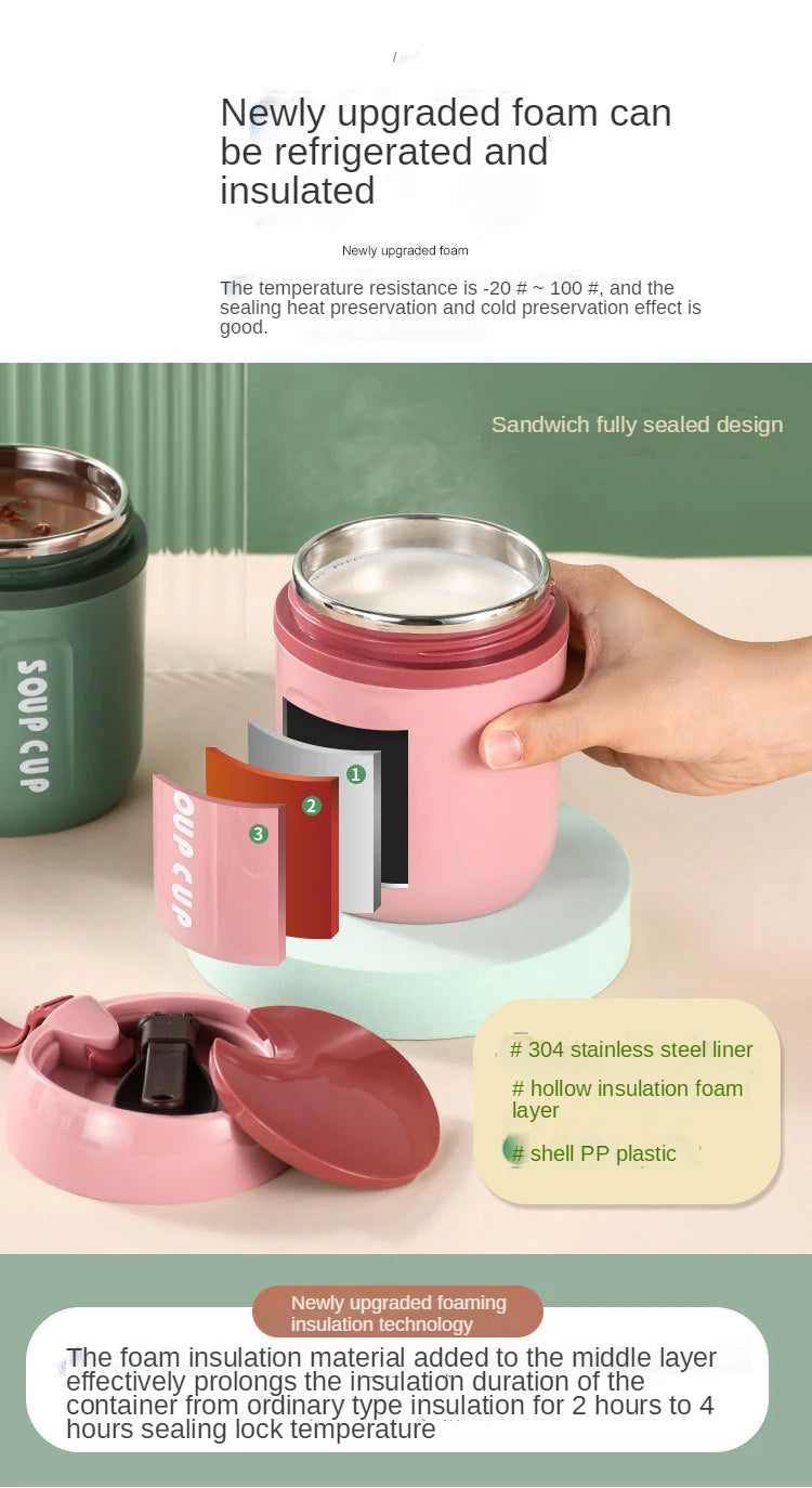 Thermische Edelstahl Lunchbox - Doppelwandig isoliert für Büro & Schule