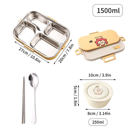 Edelstahl Lunchbox 4-Fächer mit Besteck – Auslaufsicher für Kinder & Schule