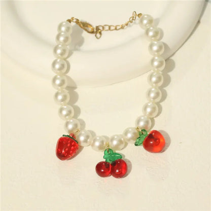 Perlen-Halsband für Haustiere – Handgefertigt, Kirsch-Design für Hunde & Katzen