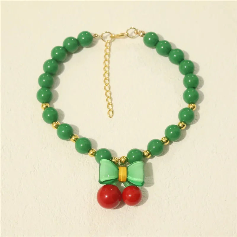 Perlen-Halsband für Haustiere – Handgefertigt, Kirsch-Design für Hunde & Katzen