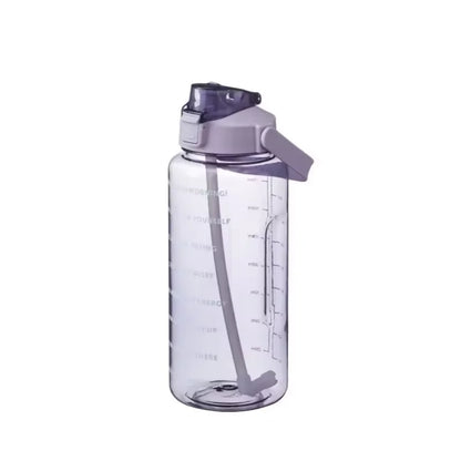 2 Liter Trinkflasche mit Zeitmarkierung & Strohhalm - Motivations-Wasserflasche für Sport & Fitness
