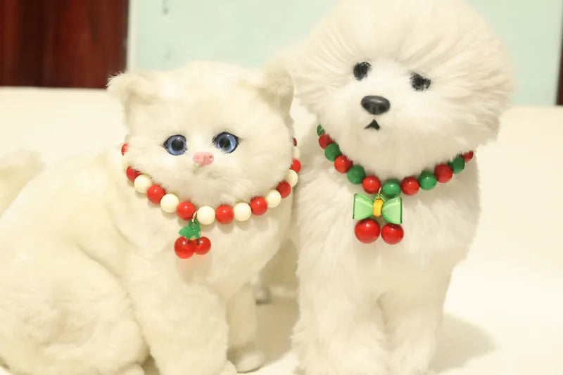 Perlen-Halsband für Haustiere – Handgefertigt, Kirsch-Design für Hunde & Katzen