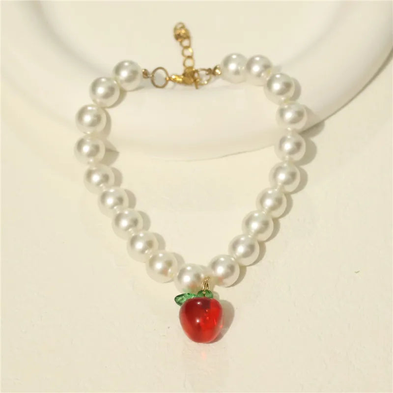 Perlen-Halsband für Haustiere – Handgefertigt, Kirsch-Design für Hunde & Katzen