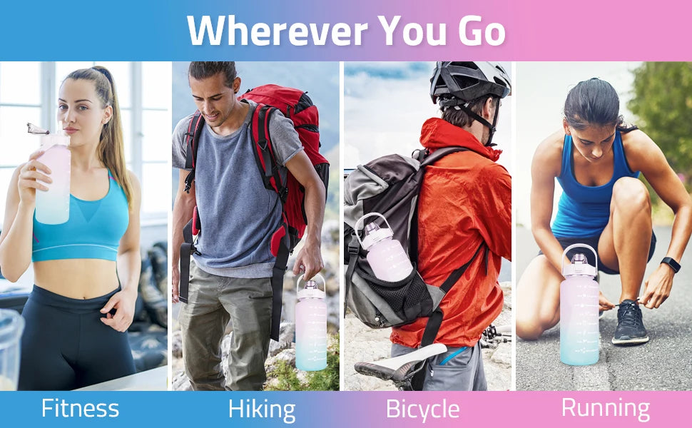 2L Sport-Trinkflasche mit Zeitmarkierung – XXL Wasserflasche für Fitness & Outdoor