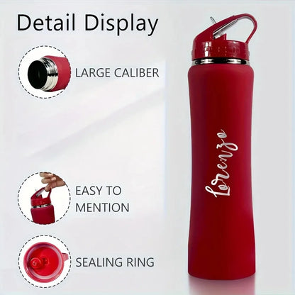 Personalisierbare Edelstahl-Thermoflasche mit Strohhalm - Isoliert für heiß & kalt - Mit Namensgravur