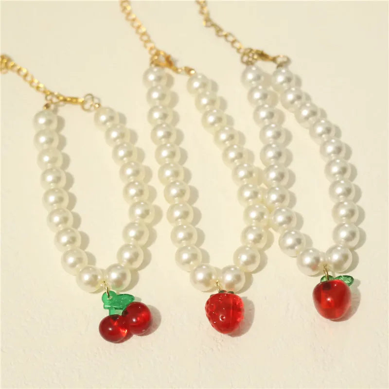 Perlen-Halsband für Haustiere – Handgefertigt, Kirsch-Design für Hunde & Katzen